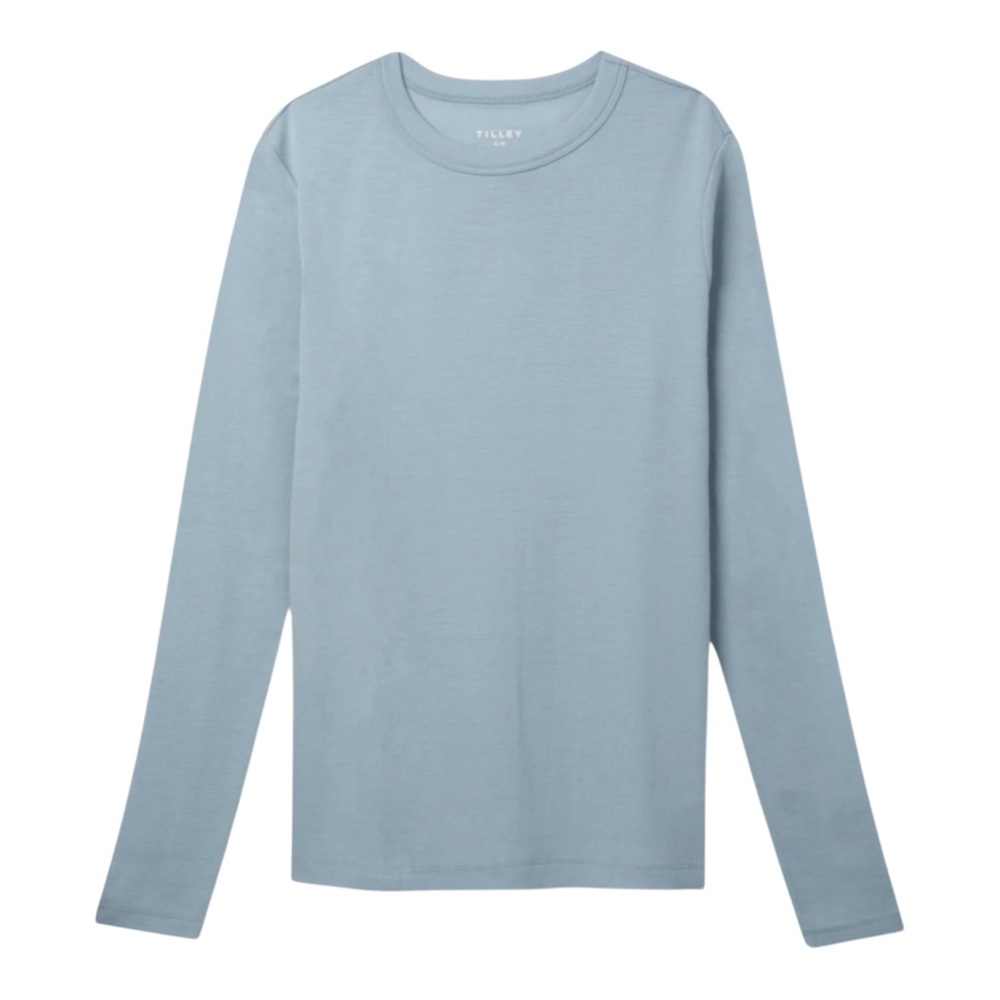 Tilley Merino Rib Long Sleeve Shirt Sz XL Ice Blue Wool Blend Long Sleeve NWT